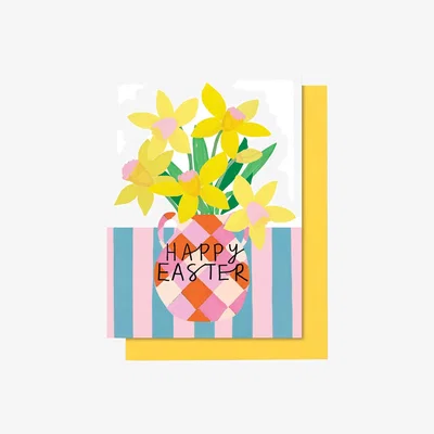 John Lewis Stop the Clock Design Vase Of Daffodils Easter Card
