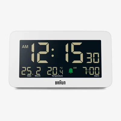 John Lewis Braun BC10 Temperature & Date Digital Alarm Clock, White