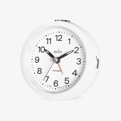 John Lewis Acctim Elana Silent Sweep Analogue Alarm Clock, White