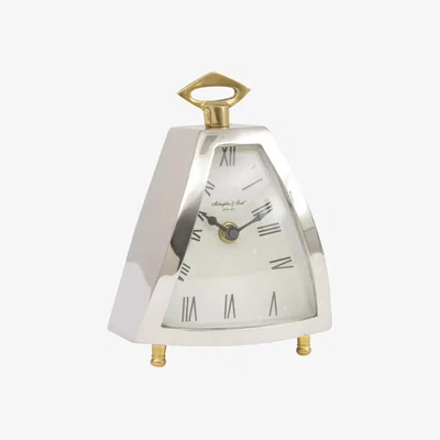John Lewis Libra Interiors Isosceles Curved Front Roman Numeral Mantle Clock, Silver/Brass