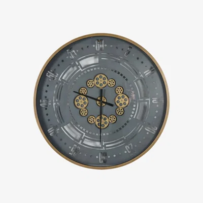 John Lewis Libra Interiors Manchester Mechanical Cog Wall Clock, 75cm, Grey/Gold