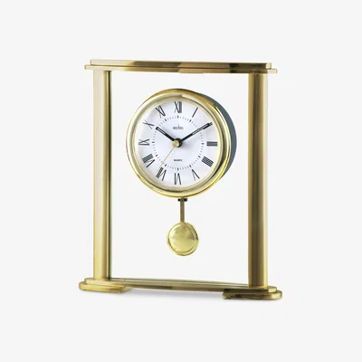 John Lewis Acctim Welwyn Roman Numeral Pendulum Mantel Clock, Gold