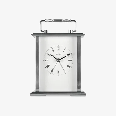John Lewis Acctim Gainsborough Roman Numeral Carriage Mantel Clock, Silver