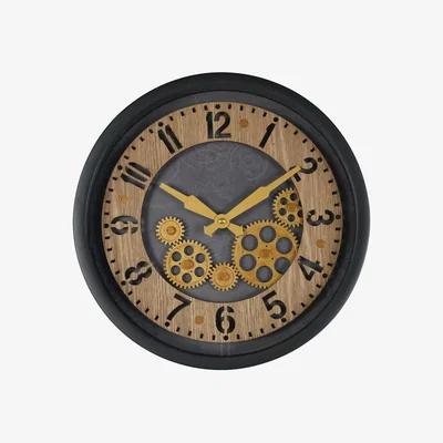 John Lewis Libra Interiors Palladium Wood Dials Wall Clock, 32.8cm, Black