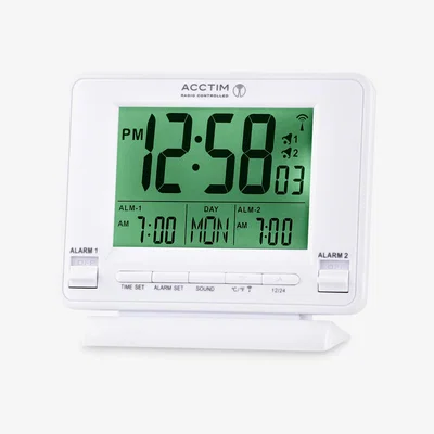 John Lewis Acctim Delaware Couples Radio Controlled LCD Digital Alarm Clock, White
