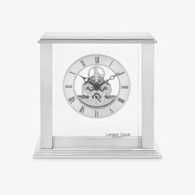 John Lewis London Clock Company Roman Numeral Skeleton Mantel Clock, Brushed Chrome