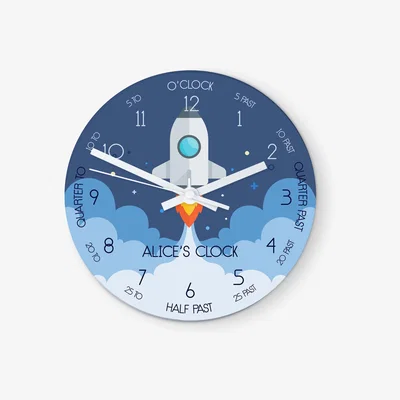 John Lewis John Lewis Kids' Personalised Space Shuttle Glass Wall Clock, 20cm, Blue