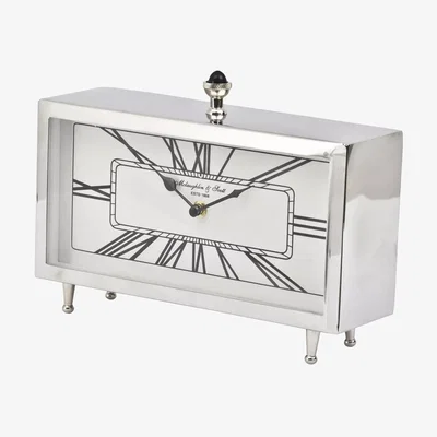 John Lewis Libra Interiors Nebolo Roman Numeral Rectangular Mantel Clock, Nickel