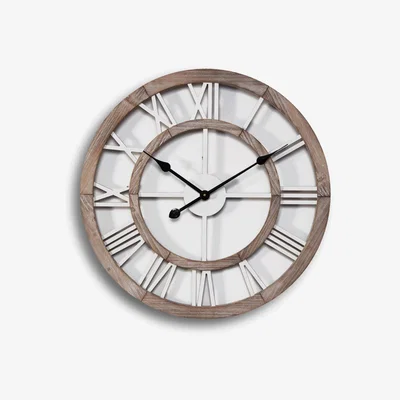 John Lewis HOMEtime Wood-Effect Roman Numeral Skeleton Wall Clock, 60cm, Brown