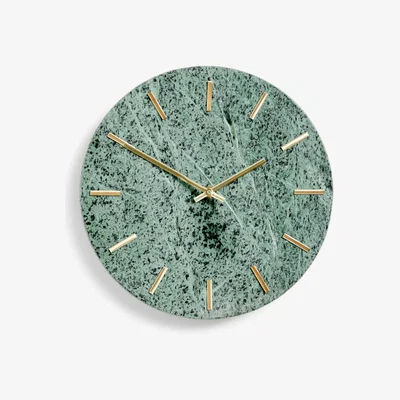 John Lewis John Lewis Marble Analogue Wall Clock, Green/Brass, 30cm