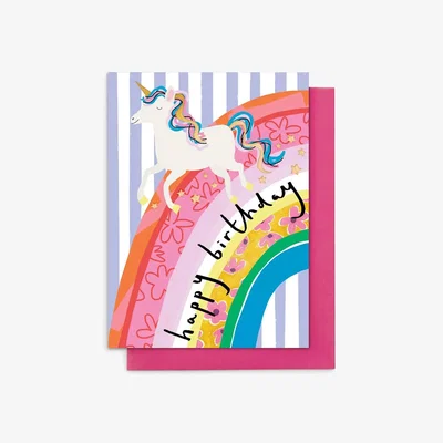 John Lewis Stop the Clock Design Unicorn & Rainbow Birthday Card