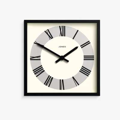 John Lewis Jones Clocks Box Square Roman Numeral Analogue Wall Clock, 25cm, Black