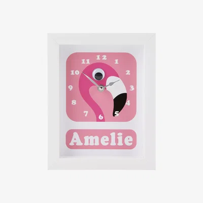 John Lewis Stripey Cats Personalised Flamingo Pink Framed Clock, 23 x 18cm