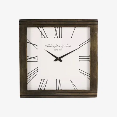 John Lewis Libra Interiors Hornchurch Roman Numeral Square Wall Clock, 38cm, Antiqued Burnished Brass
