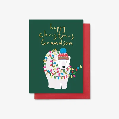 John Lewis Stop the Clock Design Grandson Polar Bear Lights Christmas Card