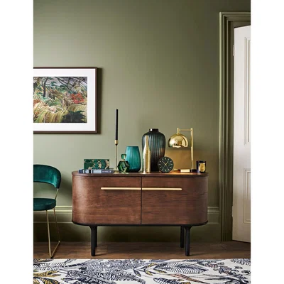 John Lewis John Lewis & Partners Marble Analogue Mantel Clock, Green/Brass, 14cm