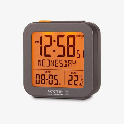 John Lewis Acctim Invicta Radio Controlled Square Digital Alarm Clock, Dark Grey