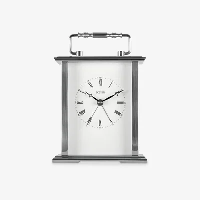 John Lewis Acctim Gainsborough Roman Numeral Analogue Carriage Clock, 14cm, Silver
