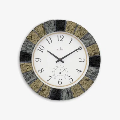 John Lewis Acctim Bowfell Indoor/Outdoor Thermometer Analogue Wall Clock, 26cm, Slate