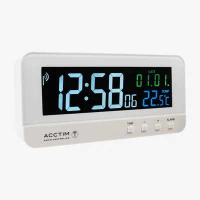 John Lewis Acctim Radio Controlled LCD Digital Alarm Clock, White