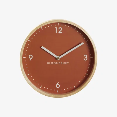 La Redoute 26cm Diameter Wall Clock in Orange & Wood