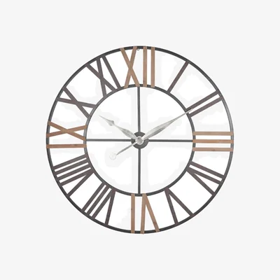 La Redoute 120cm Antique Grey Metal and Wood Round Wall Clock