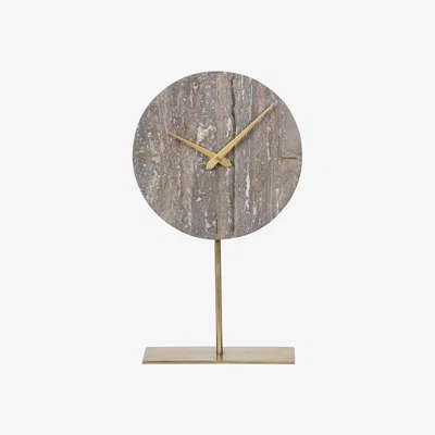 Olivia's Libra Interiors Dark Travertine Mantle Clock on Stand