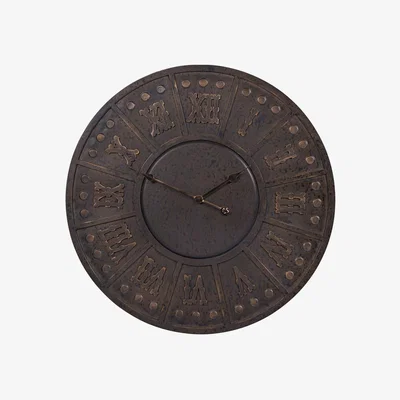 Olivia's Libra Interiors Dempsey Antique Black Metal Outdoor Wall Clock