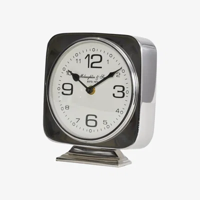 Olivia's Libra Midnight Mayfair Collection - Vickery Silver Nickel Square Mantel Clock On Stand