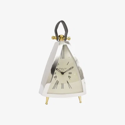 Olivia's Libra Isosceles Curved Front Mantel Clock With Leather Handle