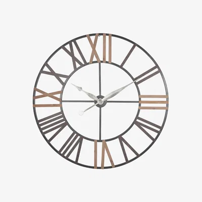Olivia's Olivia's Antique Grey Metal and Wood Round Wall Clock