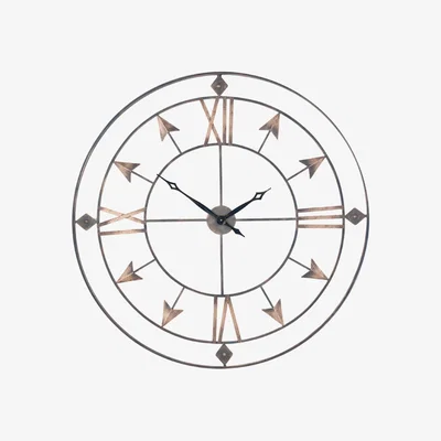 Olivia's Olivia's Liza Antique Metal Large Round Wall Clock in Grey and Gold