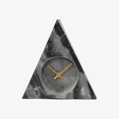Olivia's Libra Midnight Mayfair Collection - Grey Marble Triangular Mantel Clock | Outlet