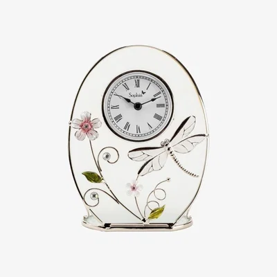 Downtown Sophia Glass Dragonfly Mantle Clock, Floral, H 160, W 125, D 50mm
