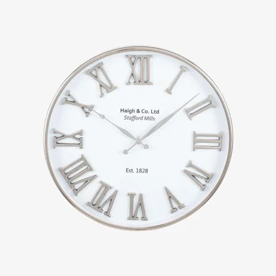 Pagazzi Round Silver & White Metal Wall Clock