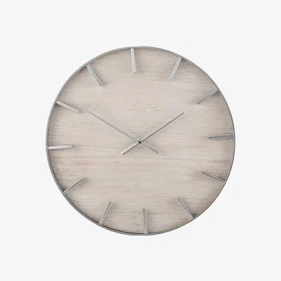 Pagazzi Round Silver & White Wash Wood Wall Clock