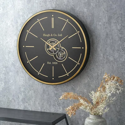 Pagazzi Black and Champagne Gold Wood Working Cog Wall Clock