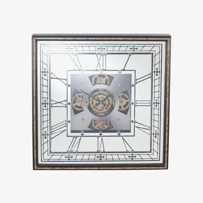 Pagazzi Square Antique Gold Metal & Cog Wall Clock