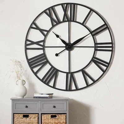 Pagazzi Round Large Black Metal Wall Clock