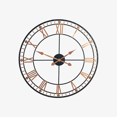 Pagazzi Round Black &amp; Rose Gold Metal Wall Clock