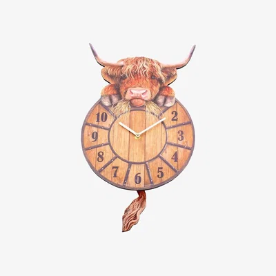 The Range Highland Tickin' Cow Pendulum Wall Clock - H32cm