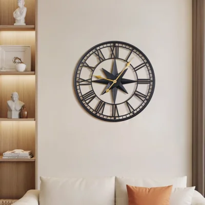 The Range 60CM Metal Minimalist Roman Numerals Wall Clock - Black + Gold