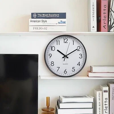 The Range 12-Inch Non-Ticking Battery-Operated Wall Clock - Black
