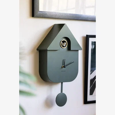 Rockett St George Khaki Green Modern Cuckoo Wall Clock