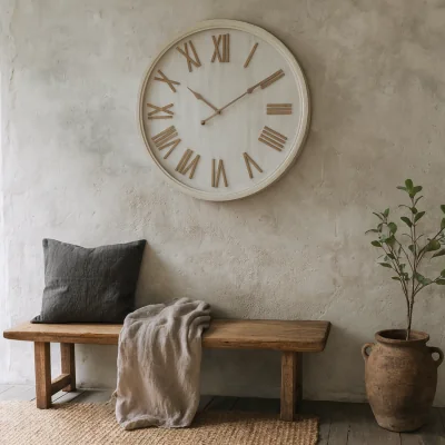 The Range Wyld Haus 800 mm Antique White Wall Clock with Raised Roman Numerals - White