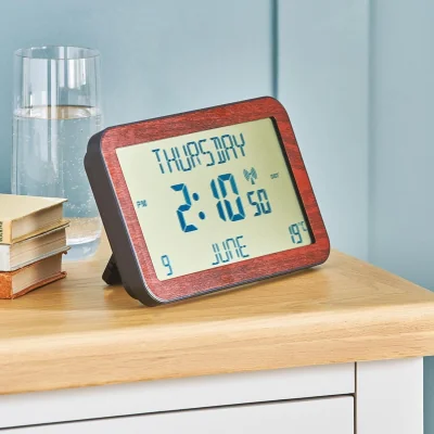 The Range Easy To Read Radio Controlled Calendar Clock - Brown