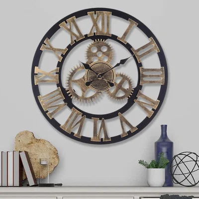 The Range Industrial Large Luxury Silent Wall Clock for Home Decor - Gold