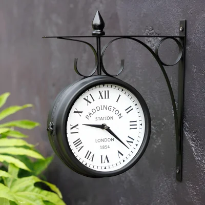 The Range Double Sided Paddington Station Clock Black Bracket 31cm Diameter - Black