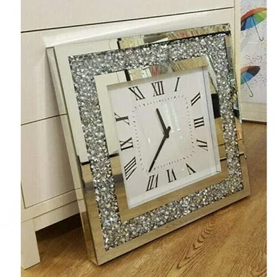The Range Mirrored Glass Square Wall Clock Black Hands - Silver