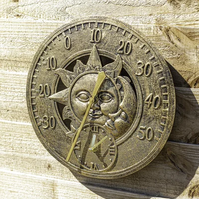 The Range Sun Moon Outdoor Clock and Thermometer  - Bronze